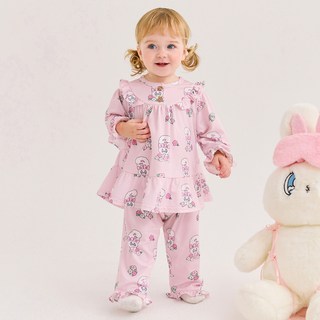 Milk Baby 幼兒Esther Bunny蜜桃絨花朵睡衣上下套裝