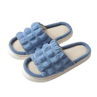 泡芙厚底亞麻拖鞋, 藍色, 1雙