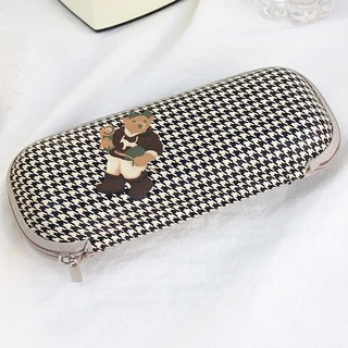 Rapidant 千鳥格紋小熊拉鍊式眼鏡盒