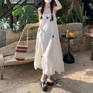 MarketA 女款柔軟蝴蝶袖無袖長版連身裙 M263-0071, 白色
