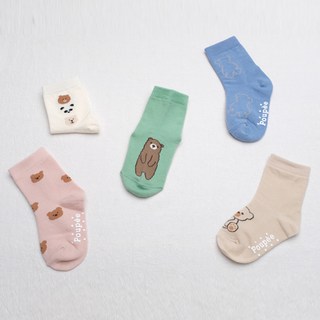 wesocks&papamom 孩童小熊印花防滑中筒襪 5雙