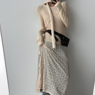 Lalaon 蕾絲長版細肩帶洋裝 TSP1987, 米色