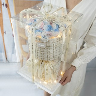 모리앤 조화 장미빛 꿈 진주 비누 꽃다발 + 기프트 투명 박스 세트, 헤이즐오로라, 1개