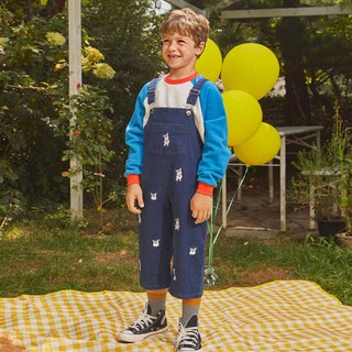 minidou 兒童Toby滿版印花丹寧吊帶褲