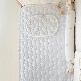 AiRabbit 嬰幼兒人造絲熊熊絎縫加厚雙面床墊 Boni Smart 相容, 奶油象牙白 + 象牙白, 1個