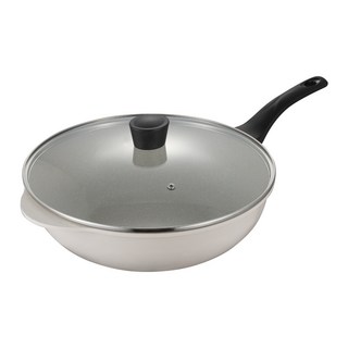 Queen Chef 韓國礦岩鈦合金鑄造不沾鍋炒鍋 炒鍋 + 玻璃蓋 IH爐電磁爐適用, 32cm, 1個