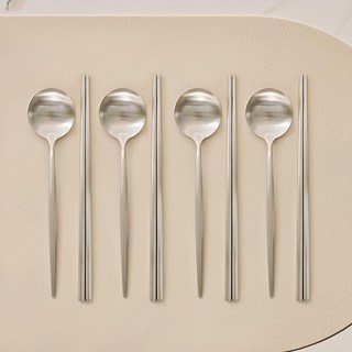 Cuisine de Maman 經典餐具湯筷組, 1組, 湯匙 4支+筷子 4雙, 銀色