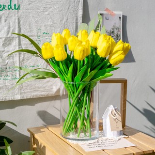 DAYHOME 人造居家花卉 鬱金香 20支 + 尤加利 3支 套組, 黃色, 1個