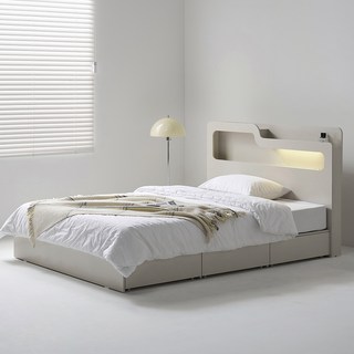 도모 폴더 LED 3단 수납형 침대 프레임 단품 방문설치, 매트아이보리