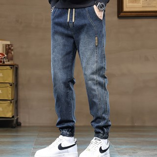 MarketA 男士彈力刷毛束口牛仔褲