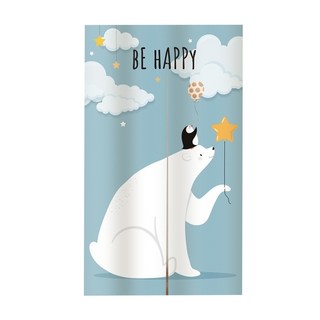 日式長門簾 北極熊與企鵝 100%聚酯纖維, 88 x 150cm, 藍色