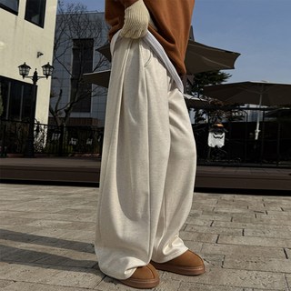 Meosidda 男款燈芯絨內刷毛側邊抓褶針織寬褲