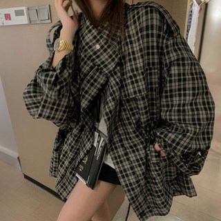 MEICHEL 格紋抽繩寬版軍裝外套 11394