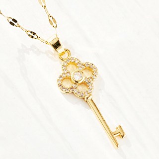 NOID-B 女性用 醫療鋼 鋯石 幸運草鑰匙 唇形鍊 項鍊