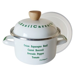 HAKOYA Vegetable系列 琺瑯雙耳鍋 附內蓋, 1組, 米白色 + 綠色, 16cm