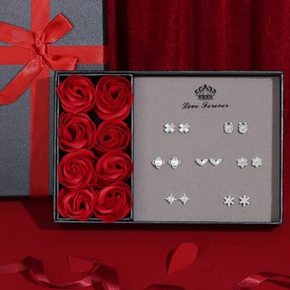 gelluna 女性頂級玫瑰銀針時尚耳環禮盒7件組