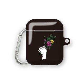 프루그나 꽃을든소녀 에어팟 하드 케이스 + 카라비너, 블랙, 1개