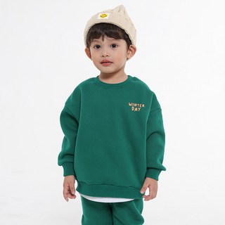 童款背面雪人圖案寬鬆刷毛長袖上衣+縮口長褲套裝