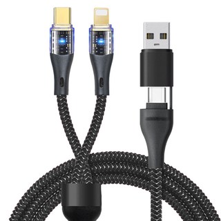 YORI CAR 優里 透明二拖二充電線, 1個, 黑色, 120cm