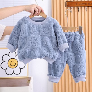 JOYMULTI 童款方格兔子絨毛長袖套裝