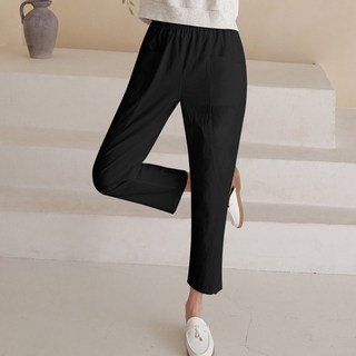 andstyle 女款修身剪裁亞麻鬆緊帶哈倫褲 262588