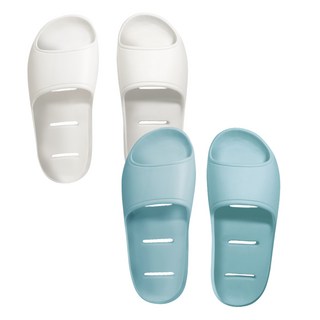 BASE ALPHA ESSENTIALS 不會卡門的低腳背浴室拖鞋 (EVA材質), 象牙色, 藍色, 2雙
