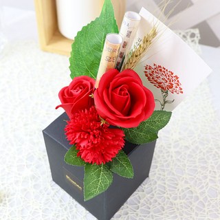 Bluehen 發光香皂康乃馨 + 鈔票籤花盒組, 紅色, 1個