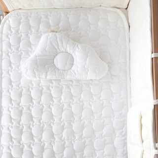 AiRabbit 嬰幼兒用人造絲熊熊絎縫加厚雙面床墊 Boni嬰幼兒相容, 奶油白 + 奶油象牙白, 1個