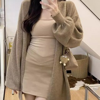 Paperments 女款Tabi寬鬆版泡泡袖開襟中長版針織衫 11344