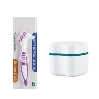 Sensitta 假牙專用清潔牙刷 + 收納盒組 04 紫色, 1入, 1套