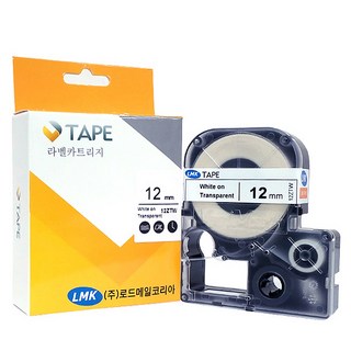 로드메일코리아 라벨테이프 카트리지 12ZTW, 12ZTW 투명바탕 흰색글씨, 12mm