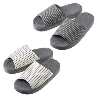 BASE ALPHA ESSENTIALS 條紋室內拖鞋組 2雙, 270mm+290mm, 深灰色+奶油白, 1組