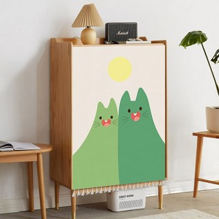 아티홈 풍경 고양이 벨크로 캐비닛 커튼