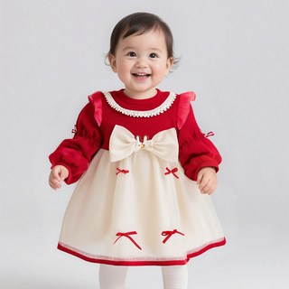 MK 女童蝴蝶結長袖蕾絲洋裝