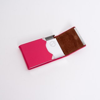 皮革名片盒, 1個, 深粉紅色