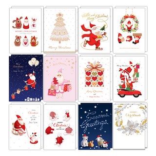 Maumdama 聖誕老人插畫聖誕明信片 24入 + 信封 24入, 混合顏色, 1套