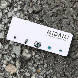 MIDAMI 浪漫貓咪穿刺耳環5件組