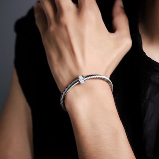 BEOURGUEST 男士復古鋼索開口手鐲