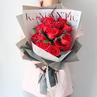 MORIANN 人造花 浪漫不凋玫瑰20朵香皂花束, 浪漫紅色