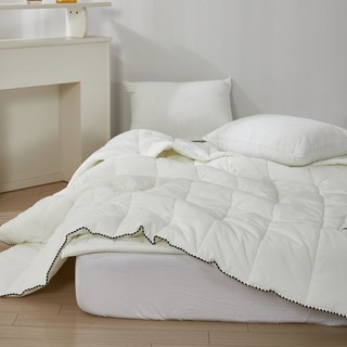 Melo柔軟觸感超細纖維寢具組, 薄被+枕套, 白色