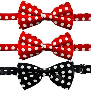 Party09 圓點領結 3 件套, 紅色, 黑色, 1套