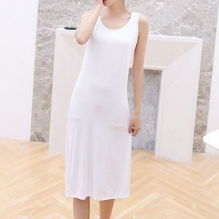 名媛風柔軟背心連身裙 中長款, 白色