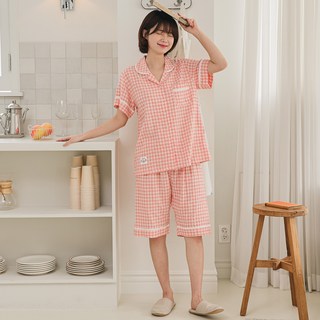 Jjiniya 女款利物浦格紋短袖上下套裝 8097