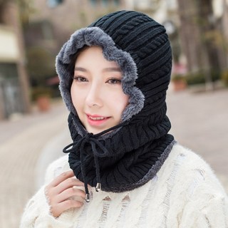 Parajuni 女用防寒圍巾一體式巴拉克拉瓦頭套 自行車運動帽 HJ0946, 黑色, 1個