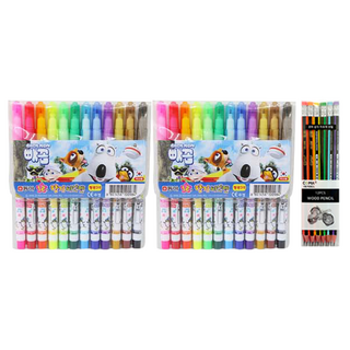 Dong-A Bbaekkom 香味彩色筆 12色 2入 + Tucobi 三角橡皮擦鉛筆 SG-208 6款 x 2入, 混合顏色, 1套