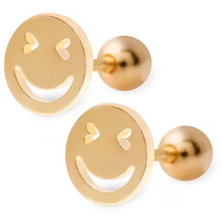 miniart 女款 14K金笑臉耳針 2個 + 禮品盒 款式隨機