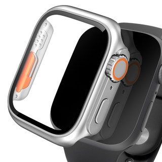 Imall Apple Watch 兼容 Ultra 風格 9H 鋼化玻璃全包覆邊框保護殼, 銀色