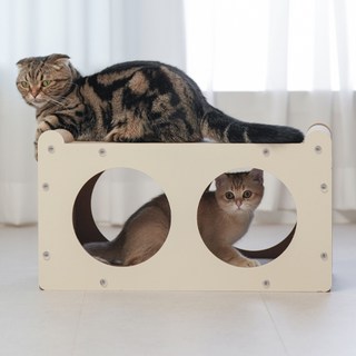 멍냥이노리터 고양이 숨숨집 하우스형 스크래쳐, 크림, 1개