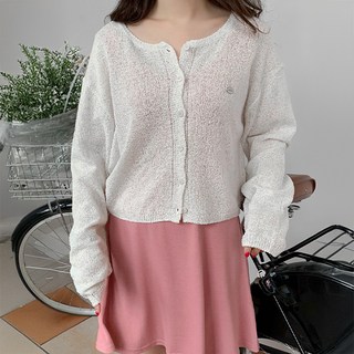 큐니걸스 여성용 6컬러 린넨혼방 린넨부클2 크롭 라운드 니트 가디건