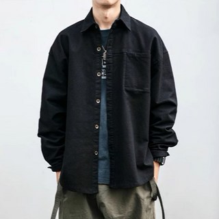 男士時尚潮流疊穿休閒寬鬆襯衫夾克